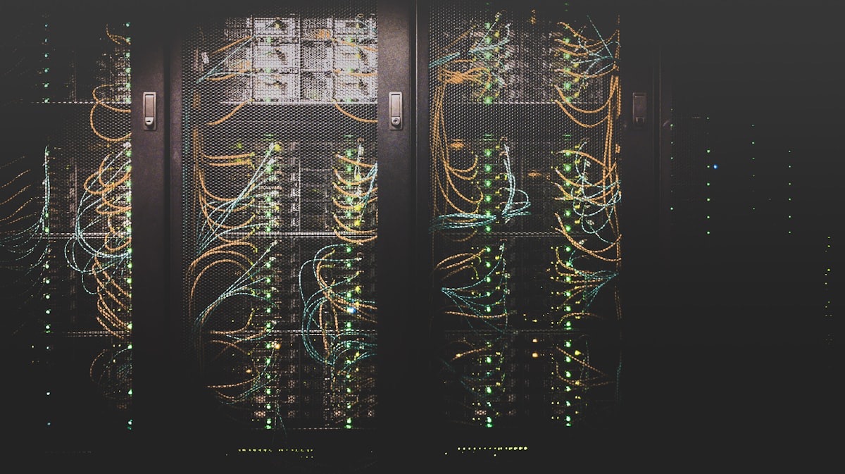 Server room with data infrastructure powering AI systems